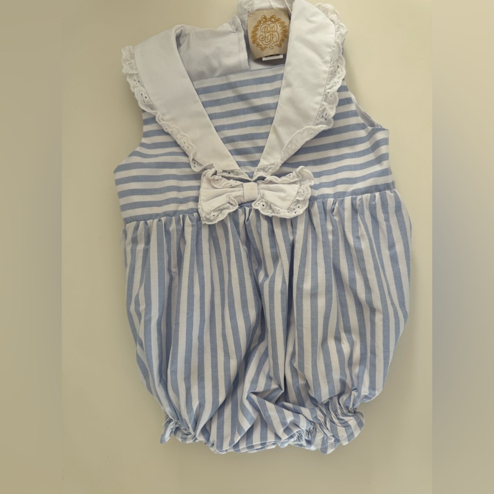 The Beaufort Bonnet Company Blue and White Striped Baby One-Piece